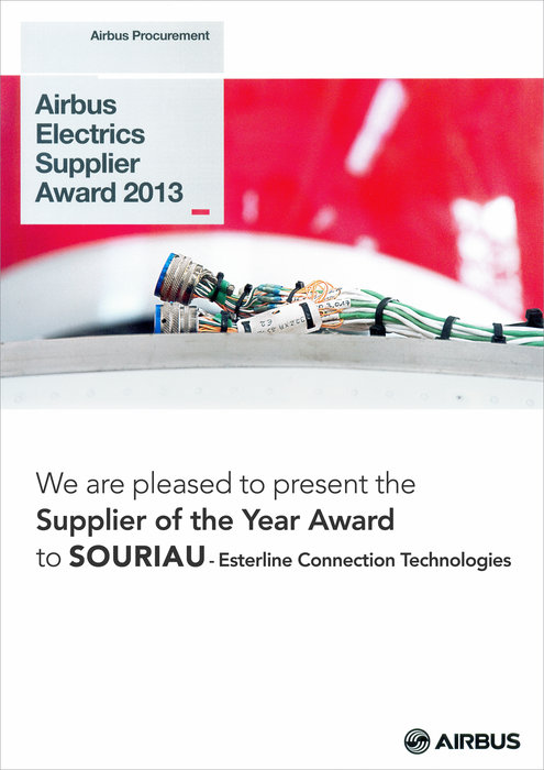Esterline Connection Technologies - Souriau gana por sexta vez el premio de Airbus al mejor proveedor de componentes y sistemas eléctricos